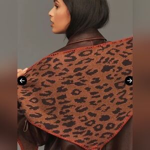 Damson Madder Brown and Black Animal Print Scarf with Red Trim